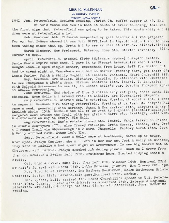 Katharine McLennan's Diary